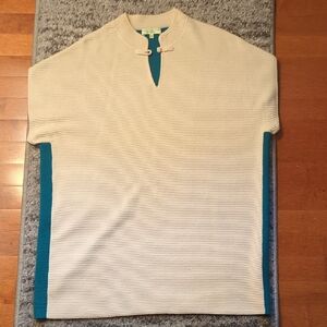 Shanghai Tang Cream and Teal Knit Top
